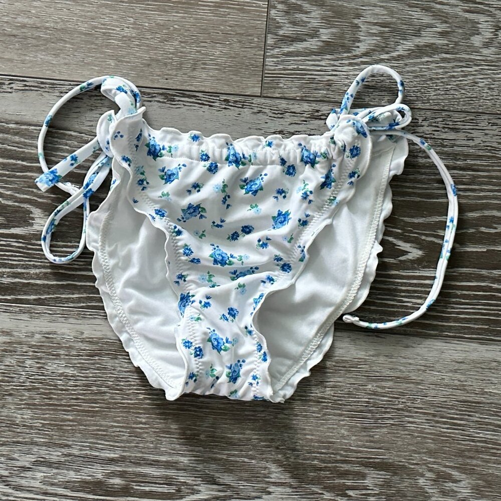 Wild Fable Sz XS Floral Bikini Bottoms Ruffle Trim Adjustable / Drawstring Ties